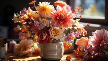 Freshness and elegance in a vase, a beautiful flower arrangement generated by AI photo