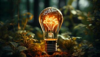 Bright ideas illuminate nature environment, sparking innovation in fuel and power generation generated by AI photo