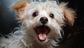 Cute puppy, small terrier, looking at camera, fluffy, playful, sitting generated by AI photo