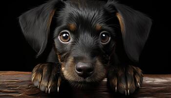 Cute puppy sitting, looking at camera, playful and fluffy generated by AI photo