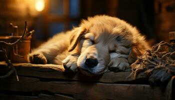 A cute puppy sleeping, a purebred retriever, nature tranquility generated by AI photo