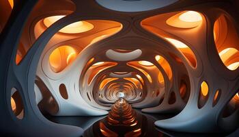 Bright glowing circle inside of a futuristic dark fantasy architecture generated by AI photo