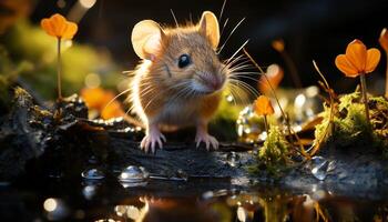 Cute small rodent with fur sitting in green grass generated by AI photo