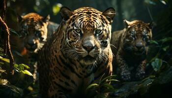 Majestic Bengal tiger walking in the wild, staring at camera generated by AI photo