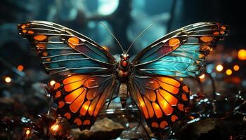 Vibrant colored butterfly showcases nature beauty in close up macro shot generated by AI photo