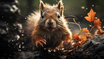 un linda pequeño mamífero sentado en un árbol en otoño generado por ai foto