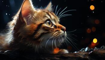 Cute kitten with fluffy fur staring outdoors, playful and curious generated by AI photo