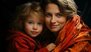 Smiling child, cute family, happiness, cheerful childhood portrait, love generated by AI photo
