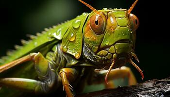 Close up of a green lizard eye in the tropical rainforest generated by AI photo