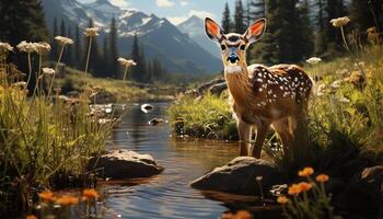 A cute doe standing in the meadow, looking at camera generated by AI photo