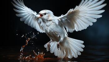 Flying seagull spreads wings in mid air, showcasing beauty in nature generated by AI photo