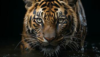 majestuoso tigre, a rayas belleza, curioso con agresión en el salvaje generado por ai foto