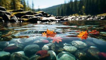 Autumn beauty in nature  vibrant colors, tranquil scene, falling leaves generated by AI photo