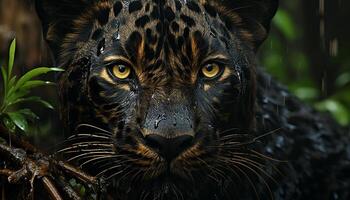 A cute feline mammal looking at camera in the forest generated by AI photo