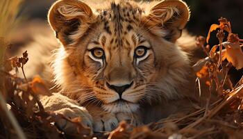 Wild animals in nature, feline beauty, endangered species, cute and large generated by AI photo