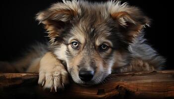 Loyal pets sitting, looking at camera, showcasing their fluffy fur generated by AI photo