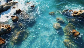 Nature beauty in a tranquil scene  flowing water, rock, and reflection generated by AI photo