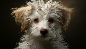 Cute puppy portrait, small terrier looking at camera indoors generated by AI photo