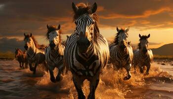 Animal nature, mammal sunset, Africa horse, animals in the wild generated by AI photo