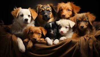 Cute puppy sitting, looking at camera, playful, fluffy, purebred dog generated by AI photo