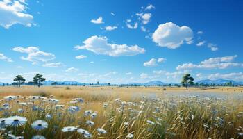 Nature beauty in a vibrant meadow, a tranquil landscape of growth generated by AI photo