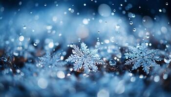 Winter snow defocused nature snowflake shiny season celebration decoration lighting generated by AI photo