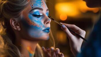 un hermosa joven mujer con elegante Moda y atractivo maquillaje generado por ai foto