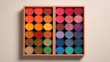 Vibrant colors in a patterned circle, a box of paintbrushes generated by AI photo