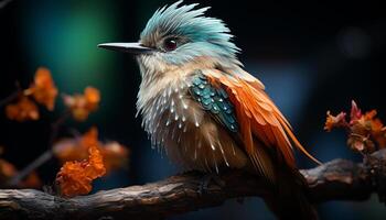 Beautiful bird perching on a branch, vibrant colors in nature generated by AI photo