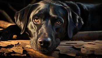 A cute puppy sitting, looking at camera, loyal and playful generated by AI photo