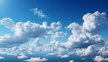 Fluffy cumulus clouds float in the bright summer sky generated by AI photo
