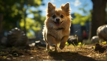 Cute puppy playing in the grass, enjoying the summer sunlight generated by AI photo