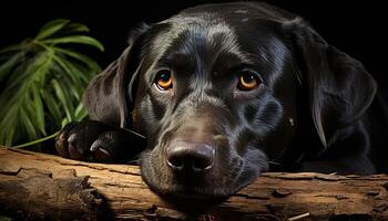 Cute puppy sitting, looking at camera, purebred Labrador, loyal friend generated by AI photo