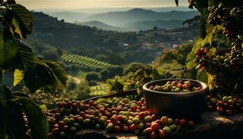 Agriculture nature  fresh food, ripe grape, organic olive, healthy landscape generated by AI photo