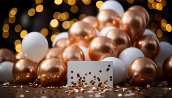 Celebration of winter, shiny ornament, glittering confetti, glowing Christmas decoration generated by AI photo