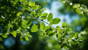 Vibrant green leaves on a tree, symbolizing the freshness of nature generated by AI photo