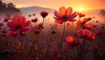 Nature beauty in a meadow  vibrant flowers, fresh daisies, tranquil scene generated by AI photo