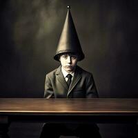 Retrograde Classroom Discipline Punished Pupil in Dunce Cap   generative ai photo