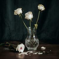 Artistic Still Life of Roses in a Vase. Generative AI. photo