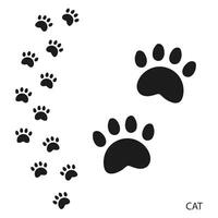 pata huellas dactilares, animal huellas, gato huellas modelo. icono y pista de huellas negro silueta. vector