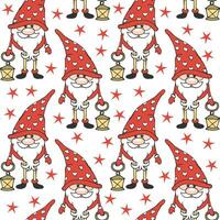 Seamless pattern, cute gnomes with lanterns. Print, children's textile, vector