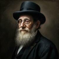 portrait of a bearded Hassidic Jew wearing a hat   generative AI photo