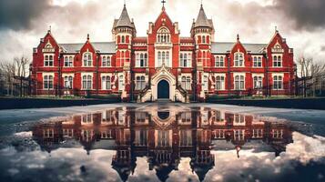 externo ver de un encantador Inglés alto escuela, generativo ai foto