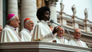 Disruptive Feminism Black Girl Pope at Vatican Balcony. Generative ai. photo