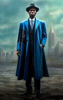 Elegant African American Man in Blue American Style Coat   Generative AI photo