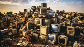E Waste Recycling A Pile of Vintage Electronics Ready for Renewal   generative ai photo