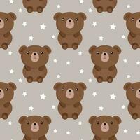 Seamless pattern, cute cartoon bears on a starry background. Children's print, textile, background, vector