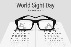 World Sight Day October 12th. Glasses against the background of a Snellen chart for testing visual acuity. Ophthalmology, healthcare and medicine. Illustration, banner, vector