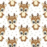 Seamless pattern, colorful baby deer on a background with stars. Cartoon print, textile, wallpaper, kids bedroom decor. vector