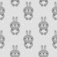 Seamless pattern, cute cartoon bunnies on a gray background. Children's print, textile, background, vector